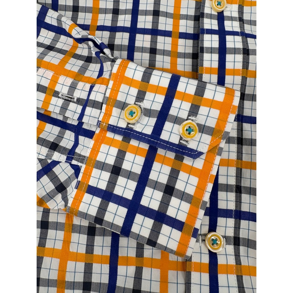 Robert Graham Men's L/G Plaid Long Sleeve Button Up Shirt Orange Navy Green - Picture 7 of 11